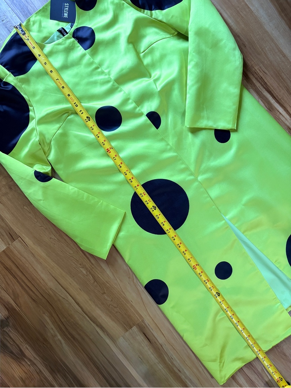 STYLEWE Neon Yellow Coat Dress or Tunic with Black Polka Dots - Picture 7 of 8
